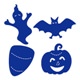 example die cut shape of halloween decoratoins inluding ghost, bat, pumpkin and cornucopia