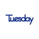 example die cut shape of the word Tuesday